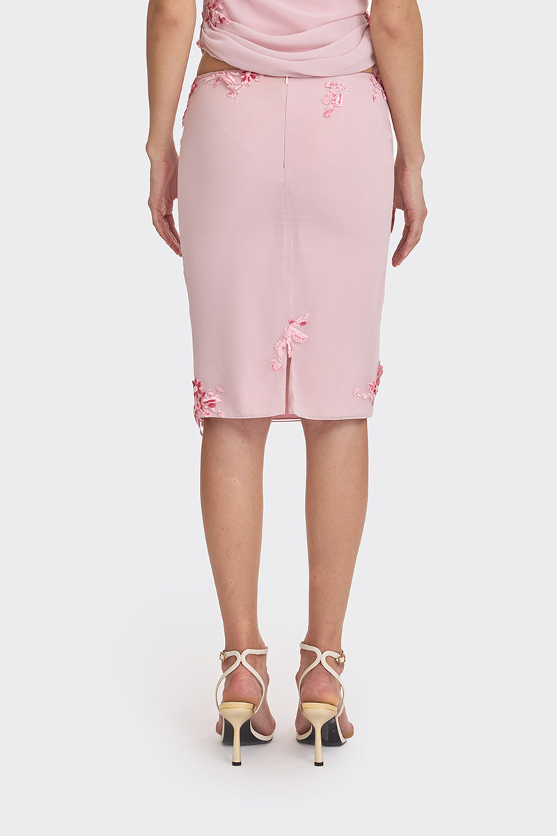 BELLE LACE KNEE-LENGTH SKIRT IN DUSTY PINK