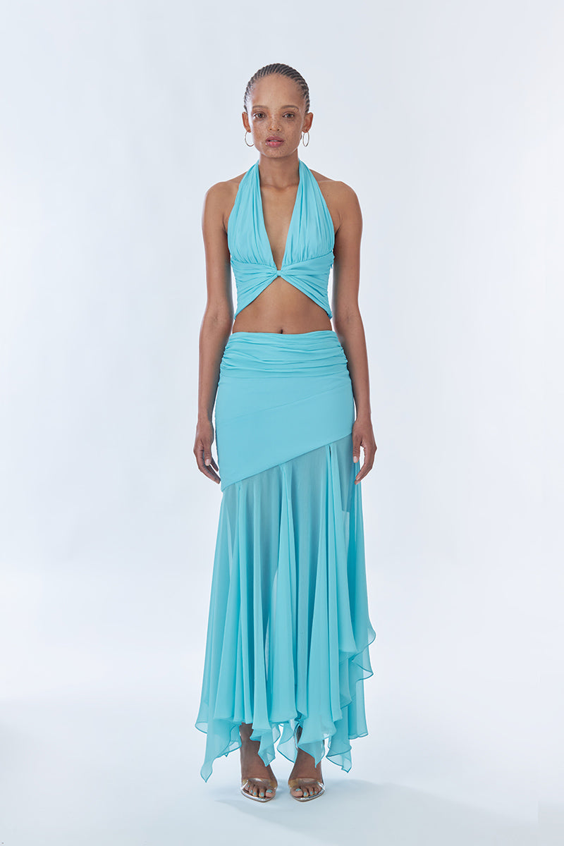 BETTA DRAPED MAXI SKIRT IN FULLMOON BLUE
