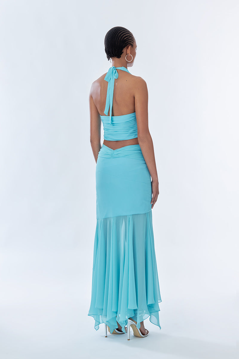 BETTA DRAPED MAXI SKIRT IN FULLMOON BLUE