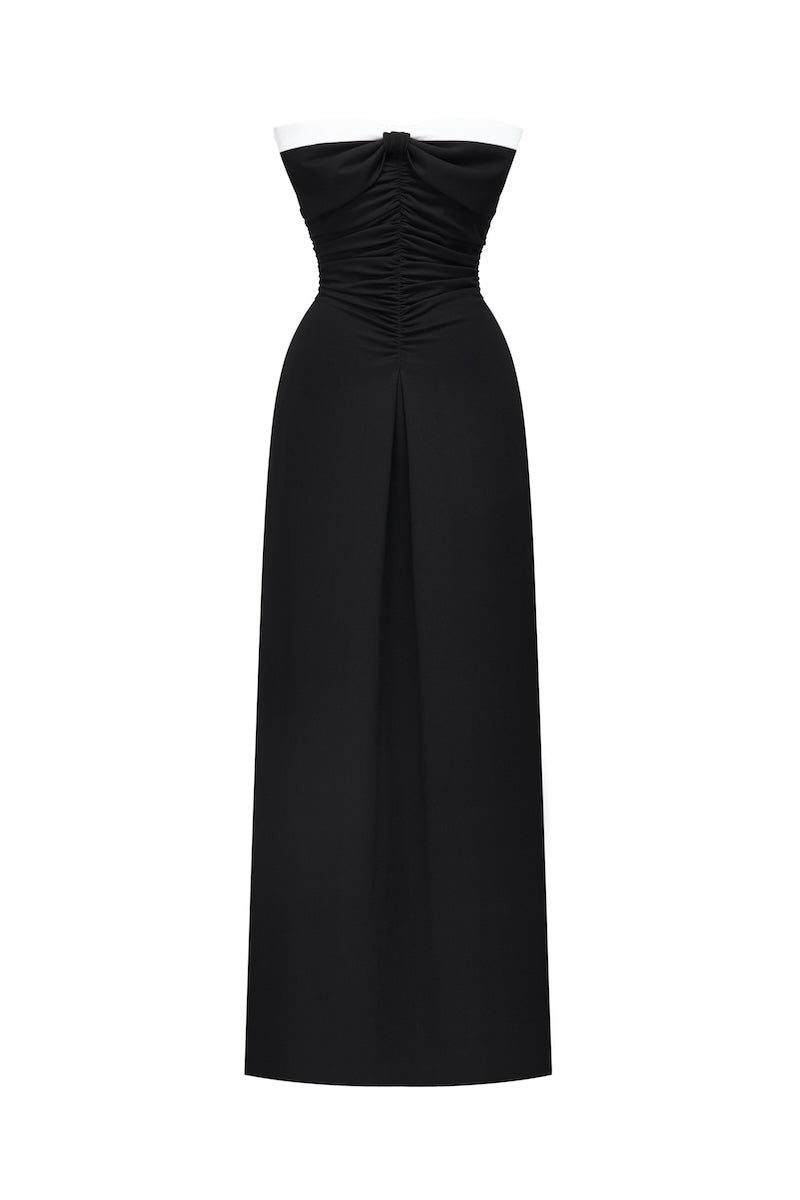 BLACK BOW RUCHED MIDI DRESS