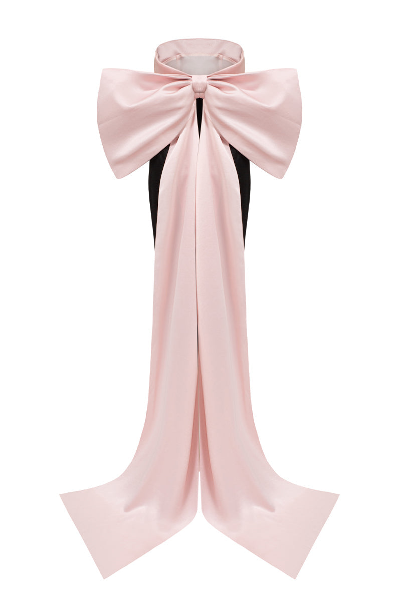 BUSTIER MIDI DRESS IN BLACK AND LIGHT PINK