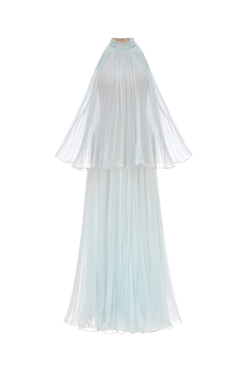 BLUE PLEATED MIDI DRESS