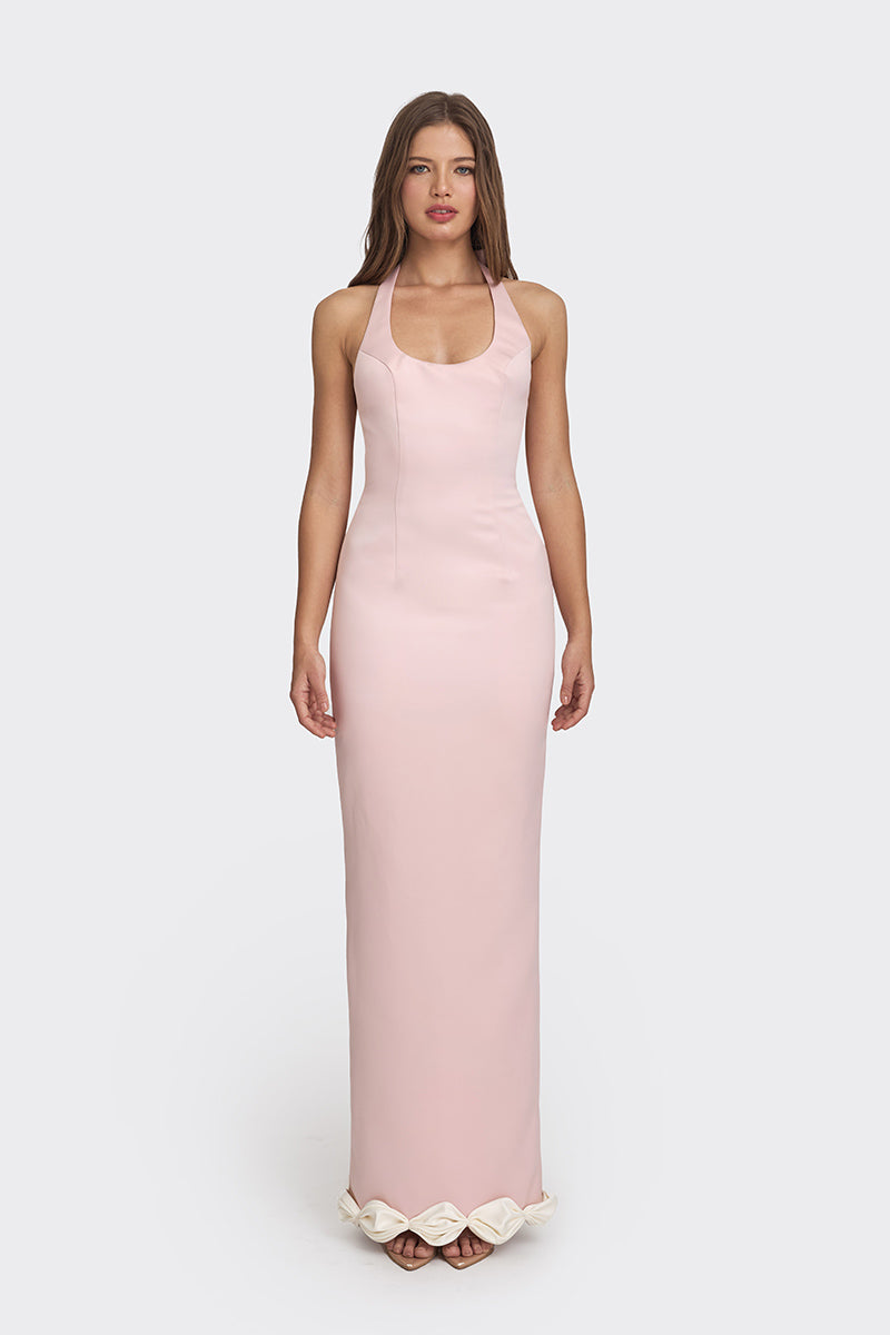 CAKE BOW MAXI DRESS IN DUSTY PINK