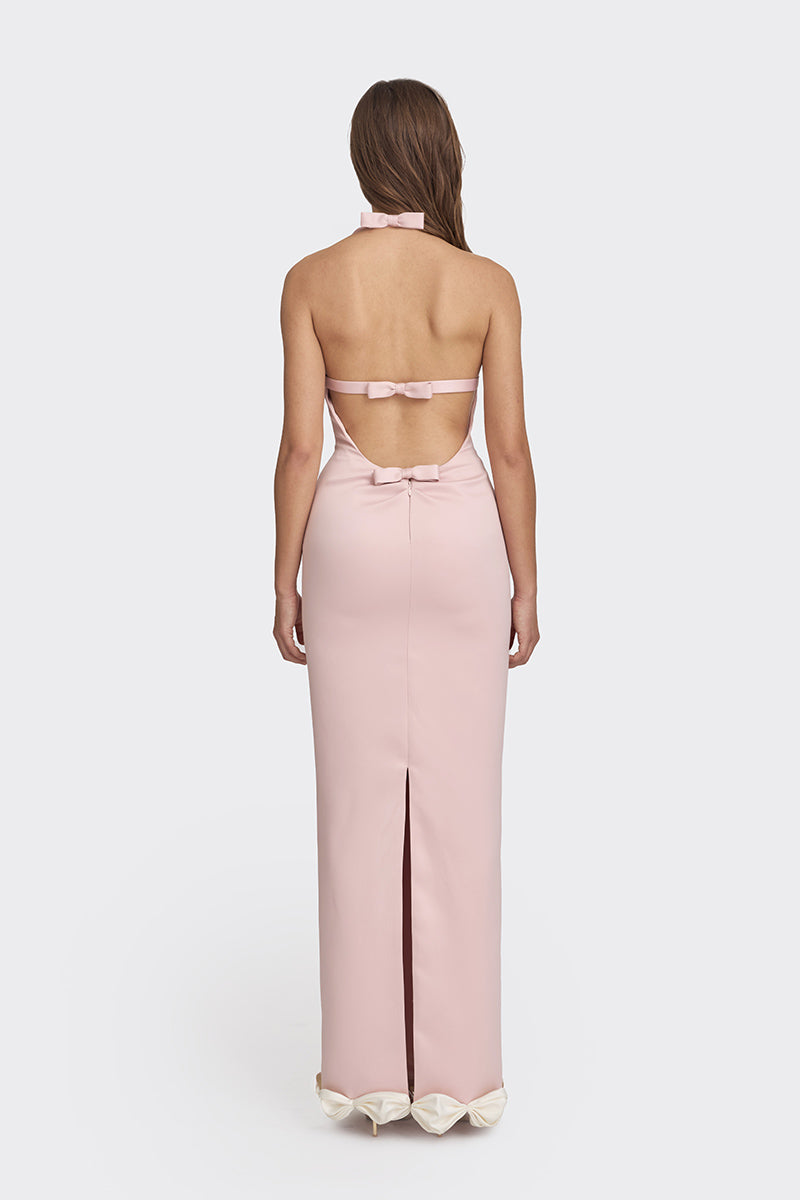 CAKE BOW MAXI DRESS IN DUSTY PINK