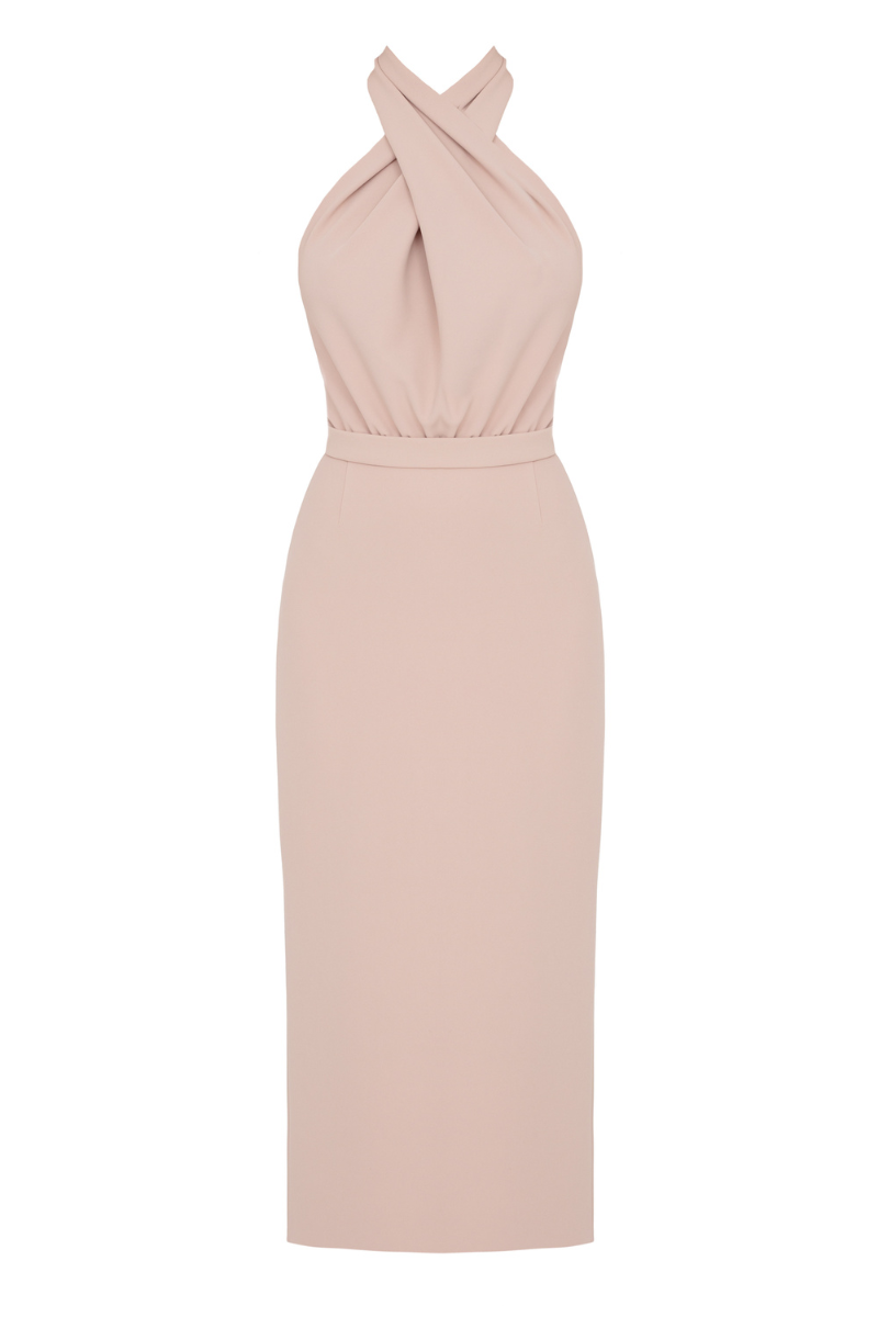 CELIA DUSTY PINK HALTER NECK MIDI DRESS