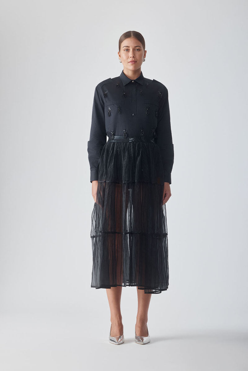 AFAF HAND-PIPED NOIR SKIRT