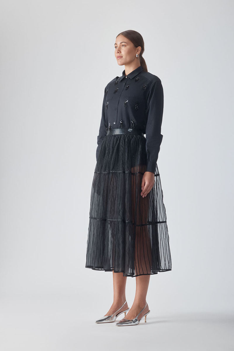 AFAF HAND-PIPED NOIR SKIRT