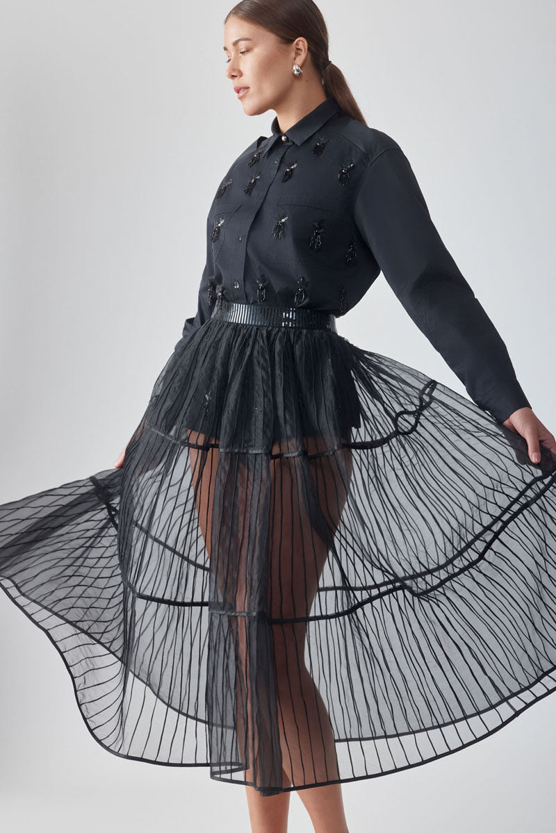 AFAF HAND-PIPED NOIR SKIRT