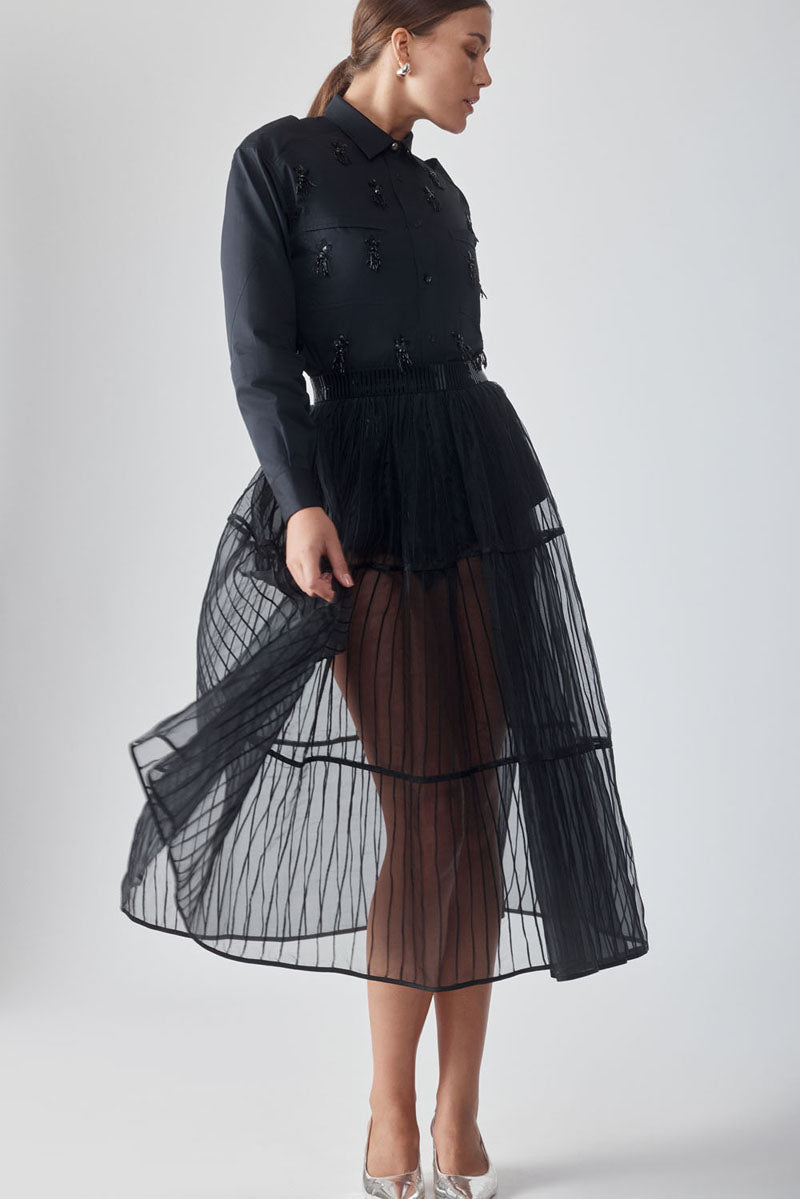 AFAF HAND-PIPED NOIR SKIRT