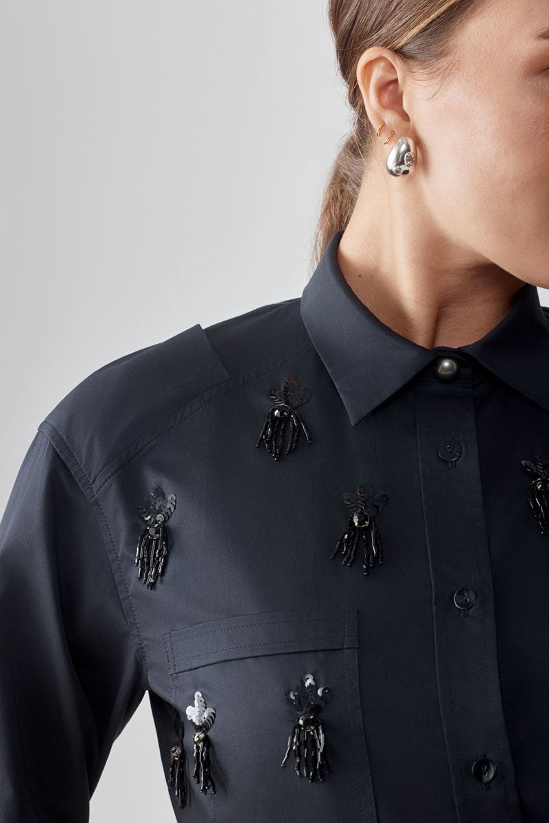 AFAF HAND-PIPED NOIR SKIRT