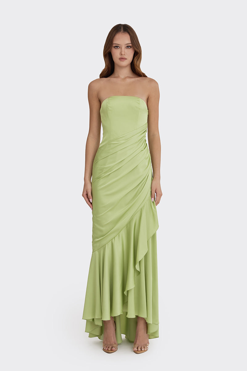 CORSET DRAPED DRESS IN GREEN
