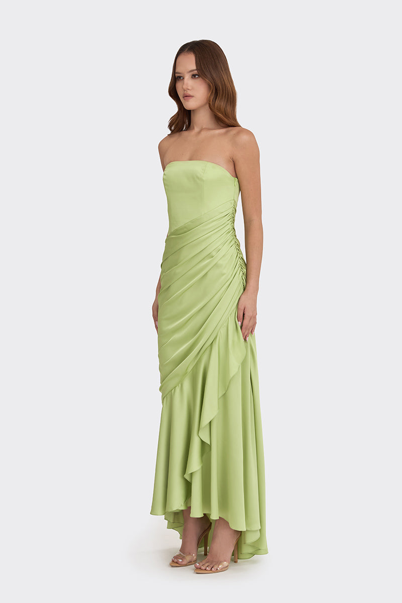 CORSET DRAPED DRESS IN GREEN