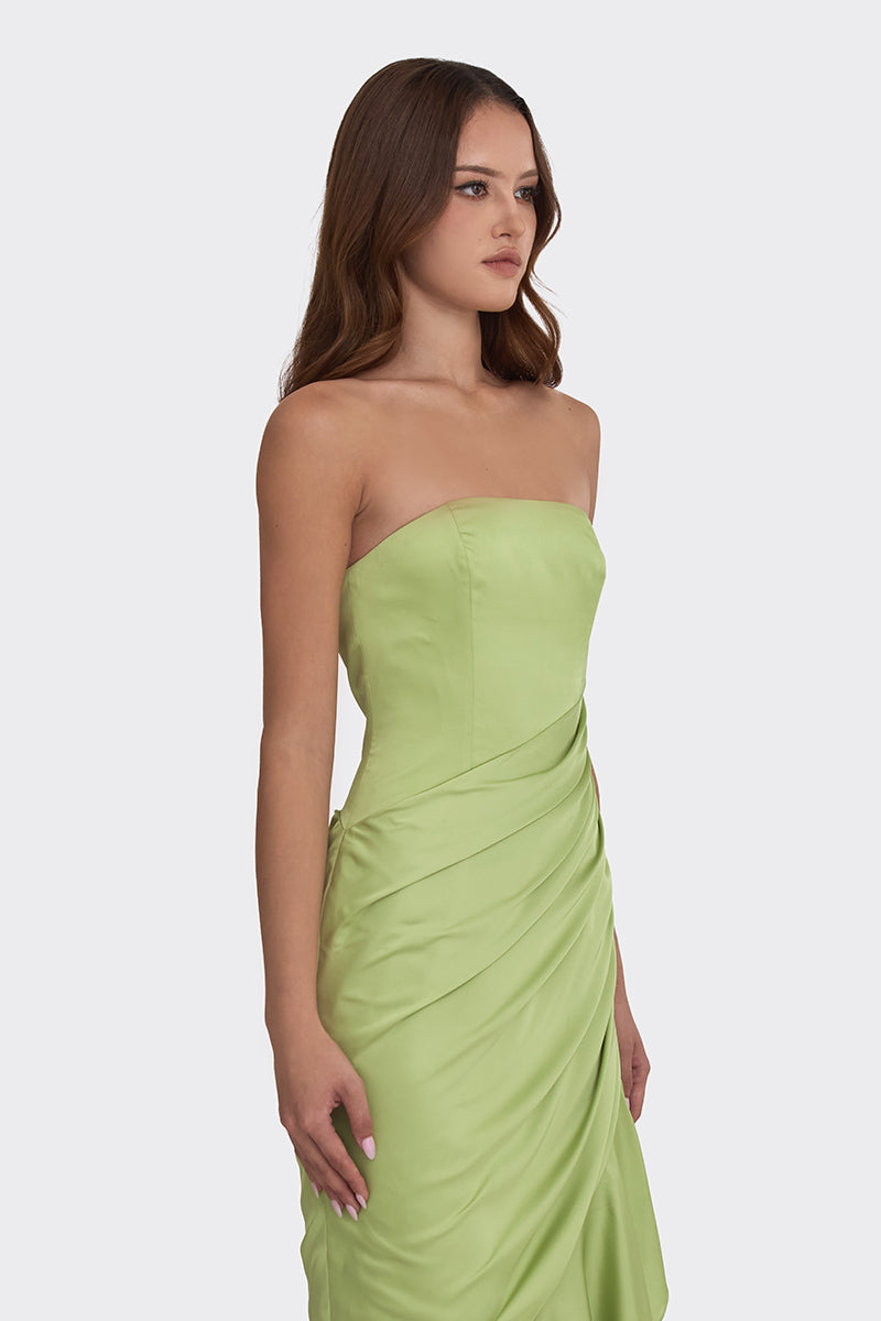 CORSET DRAPED DRESS IN GREEN