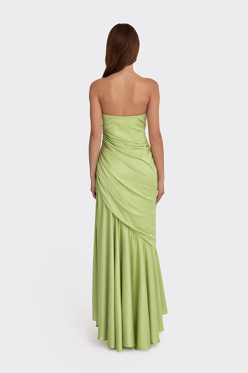 CORSET DRAPED DRESS IN GREEN