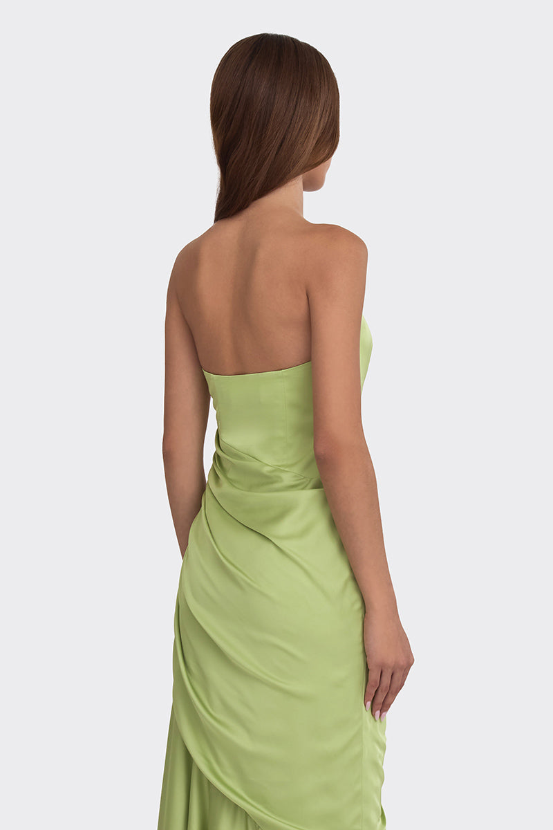 CORSET DRAPED DRESS IN GREEN