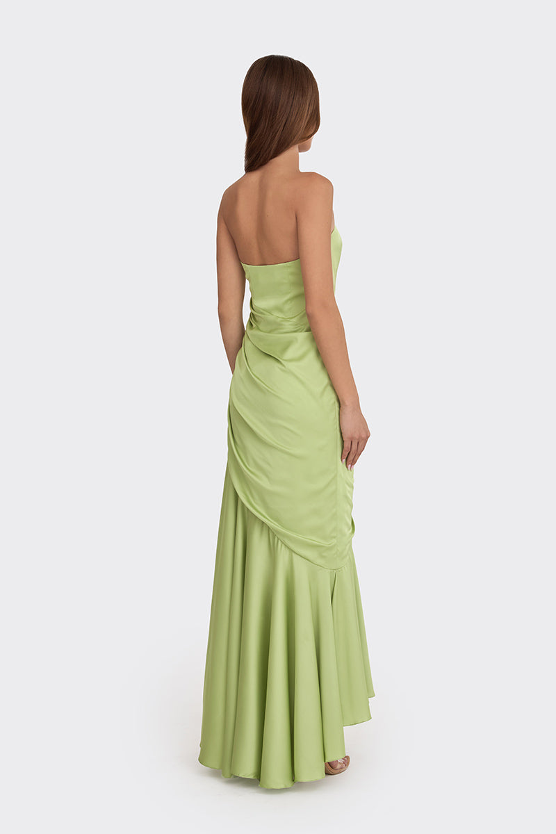 CORSET DRAPED DRESS IN GREEN
