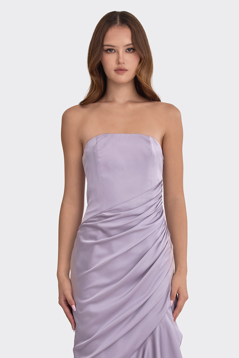 CORSET DRAPED DRESS IN DUSTY PURPLE