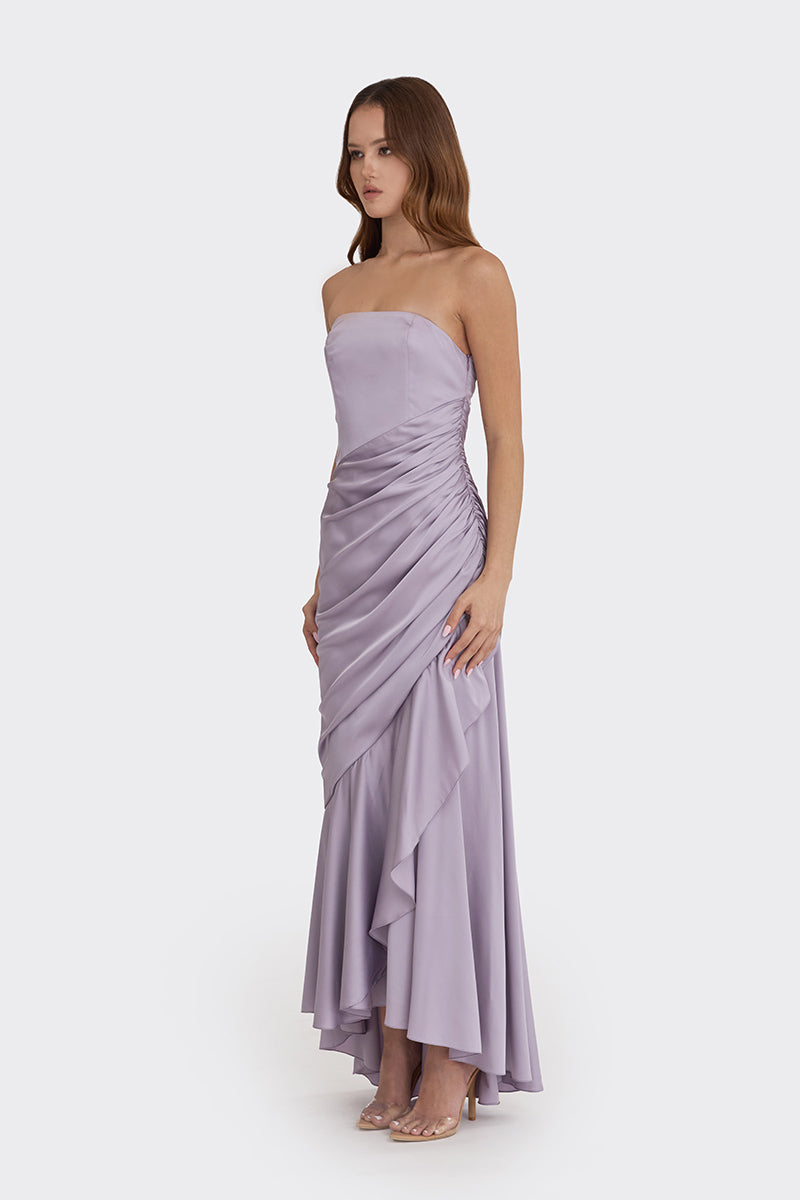 CORSET DRAPED DRESS IN DUSTY PURPLE