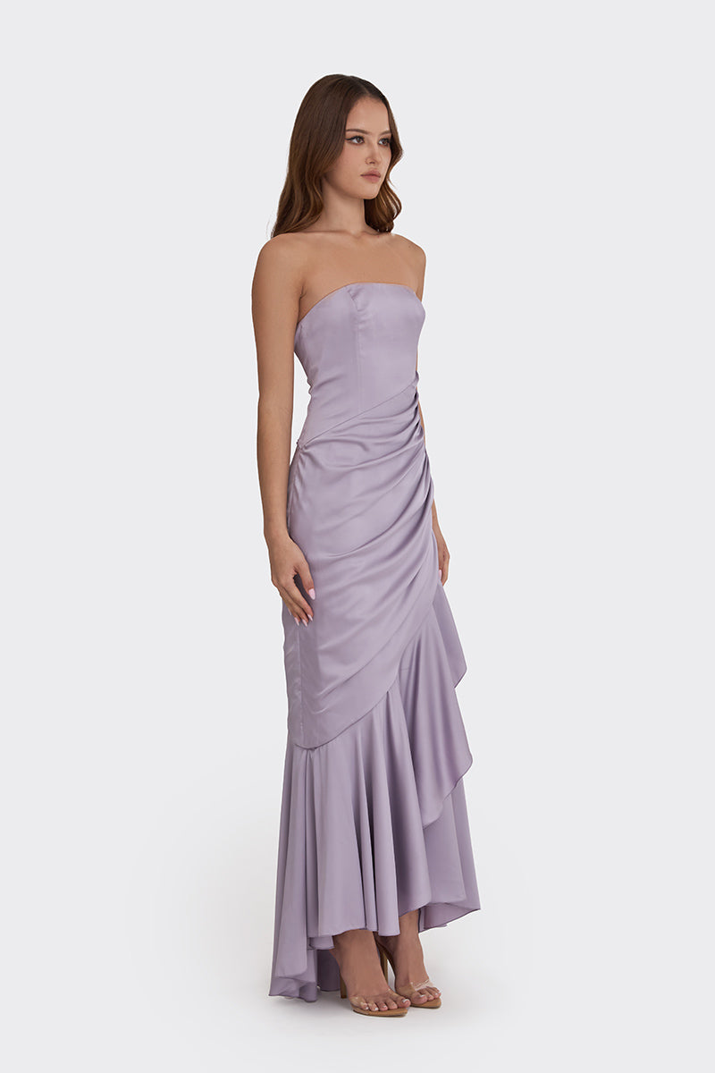 CORSET DRAPED DRESS IN DUSTY PURPLE