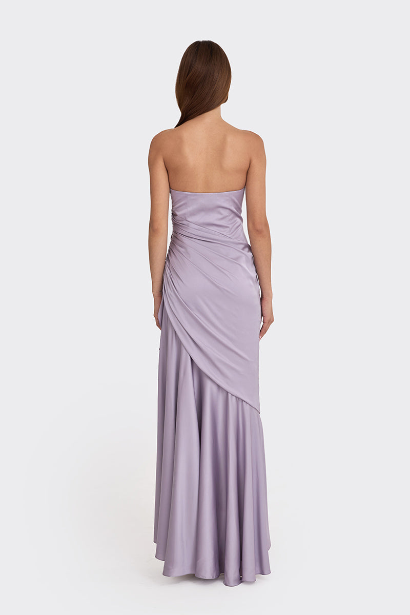 CORSET DRAPED DRESS IN DUSTY PURPLE