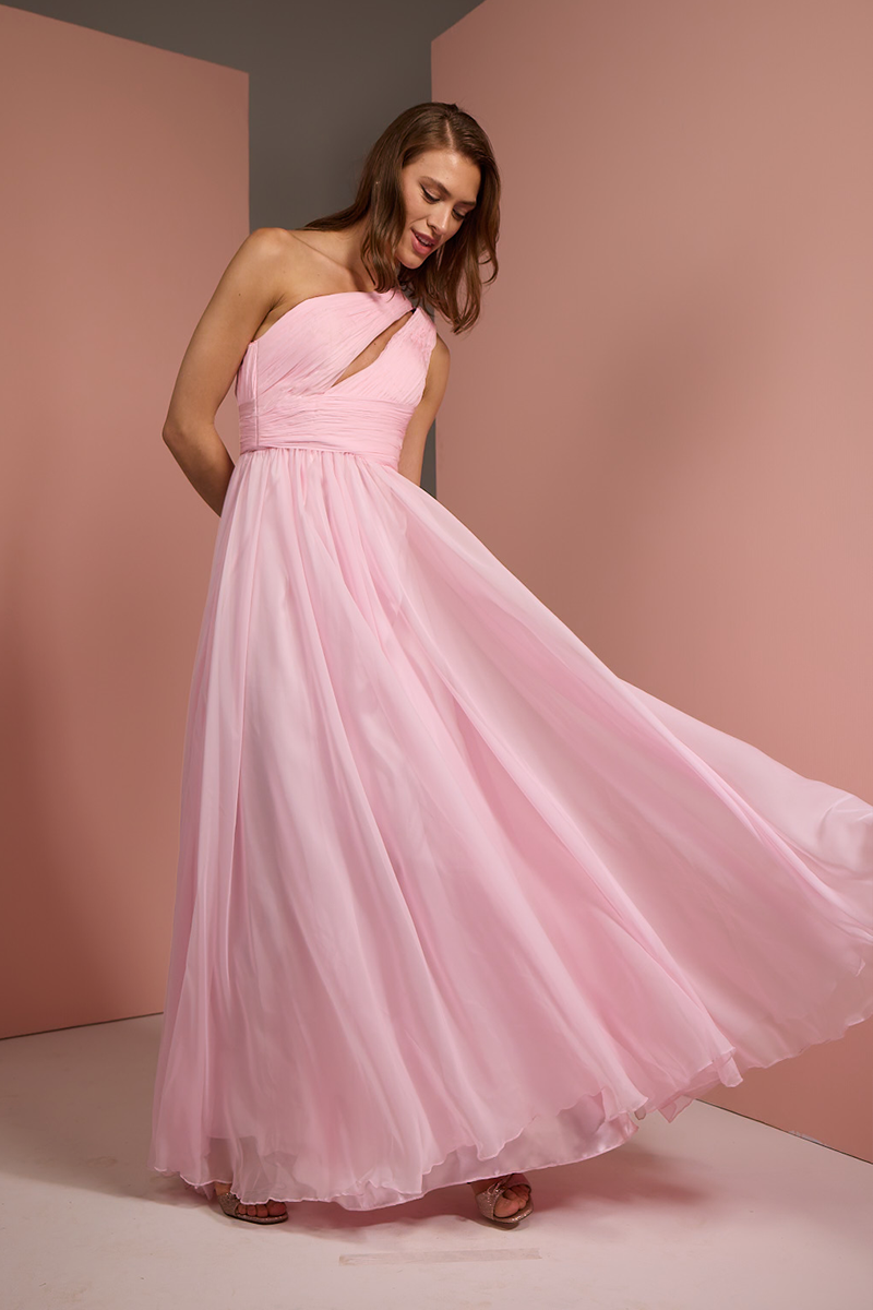ONE SHOULDER DRESS IN BABY PINK