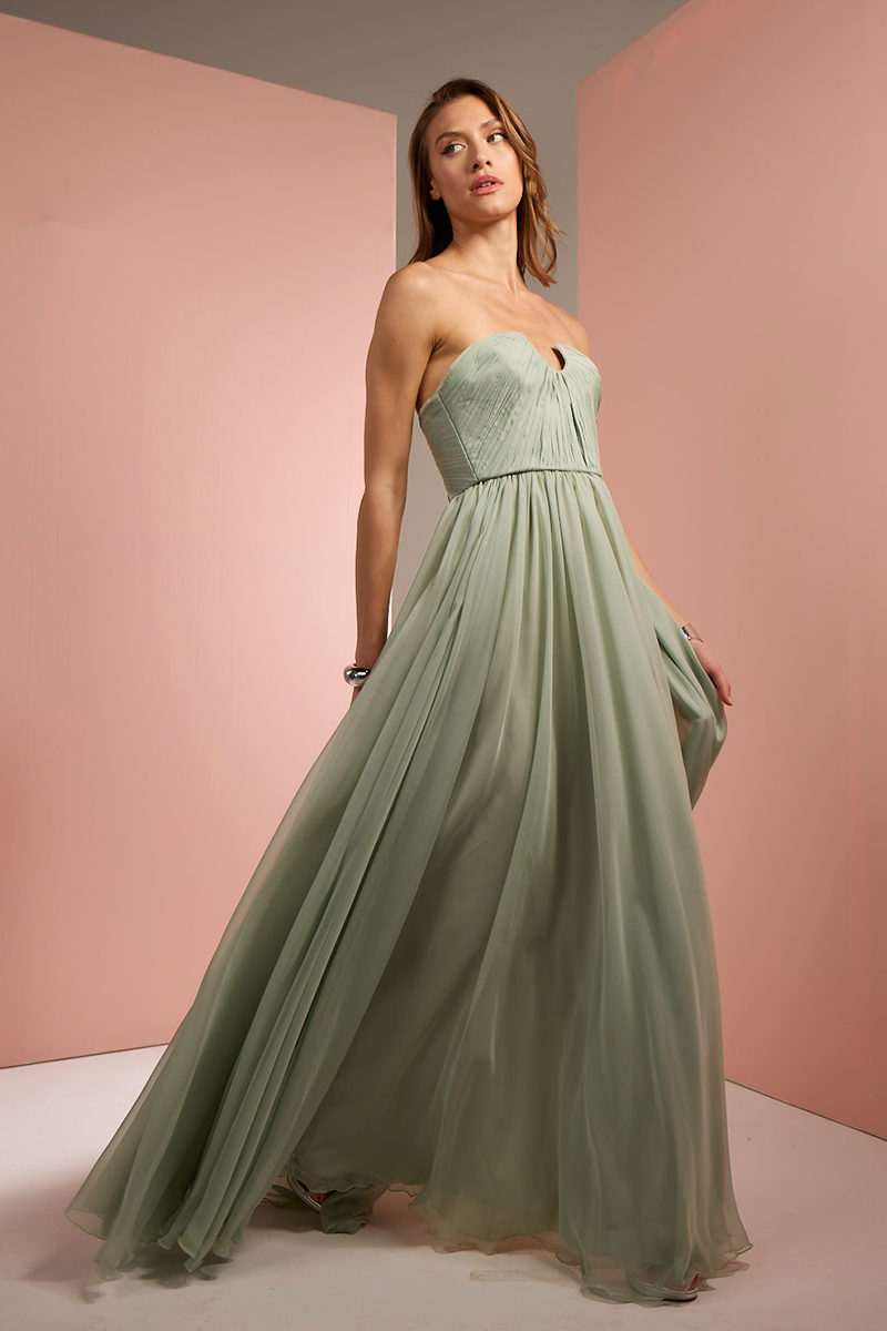 STRAPLESS GOWN IN LIGHT GREEN