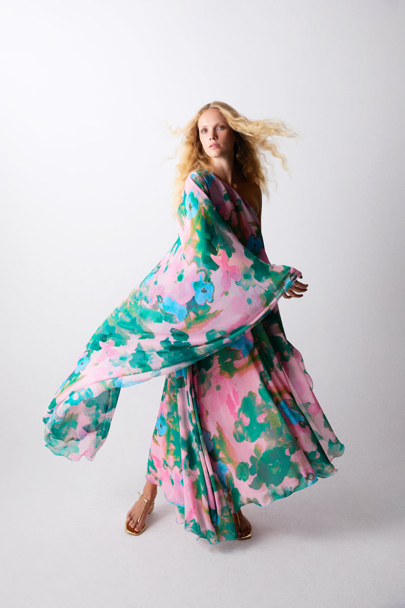 ELLE DRESS IN SOFT PINK AND GREEN