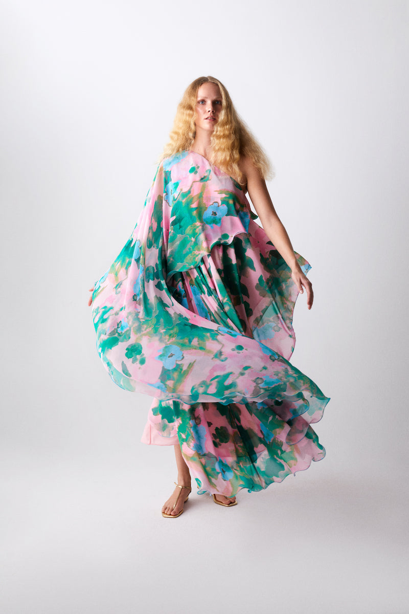ELLE DRESS IN SOFT PINK AND GREEN