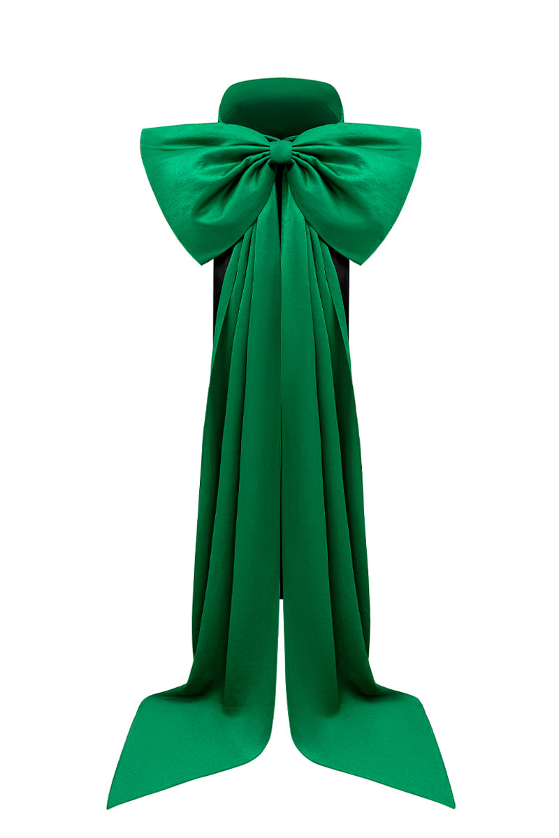 BUSTIER MIDI DRESS IN BLACK AND EMERALD