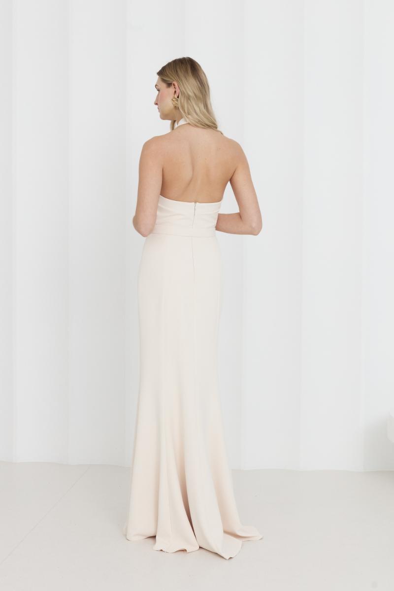 GISEL CREAM OFF-SHOULDER LONG EVENING DRESS