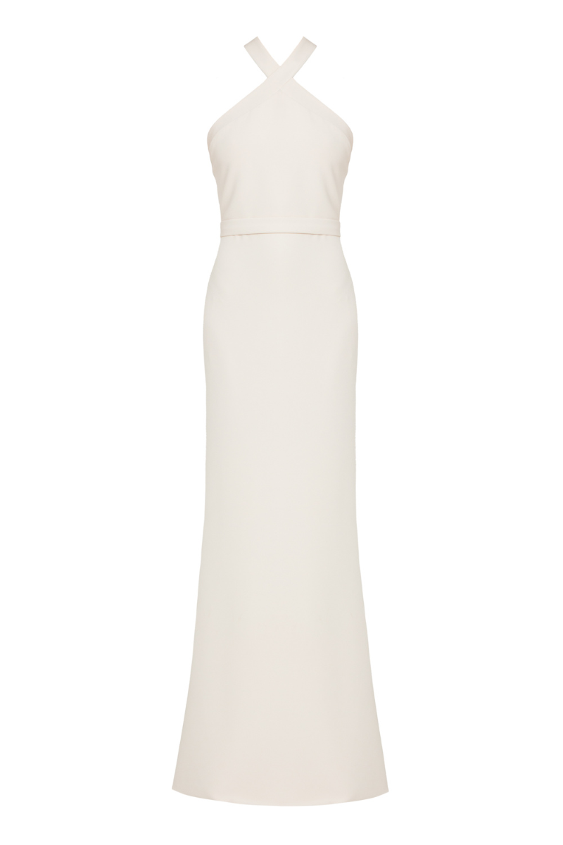 GISEL CREAM OFF-SHOULDER LONG EVENING DRESS