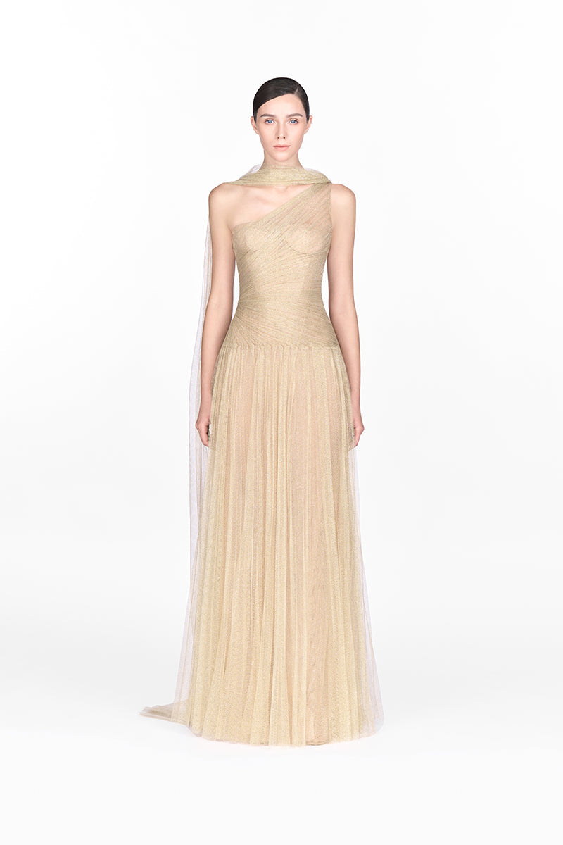 GOLD DRAPED MAXI DRESS