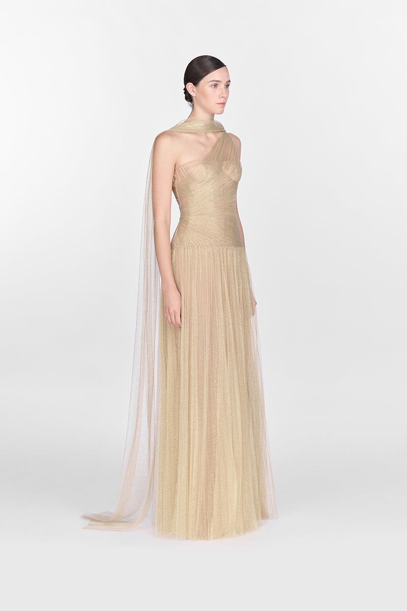 GOLD DRAPED MAXI DRESS