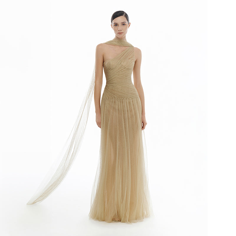 GOLD DRAPED MAXI DRESS