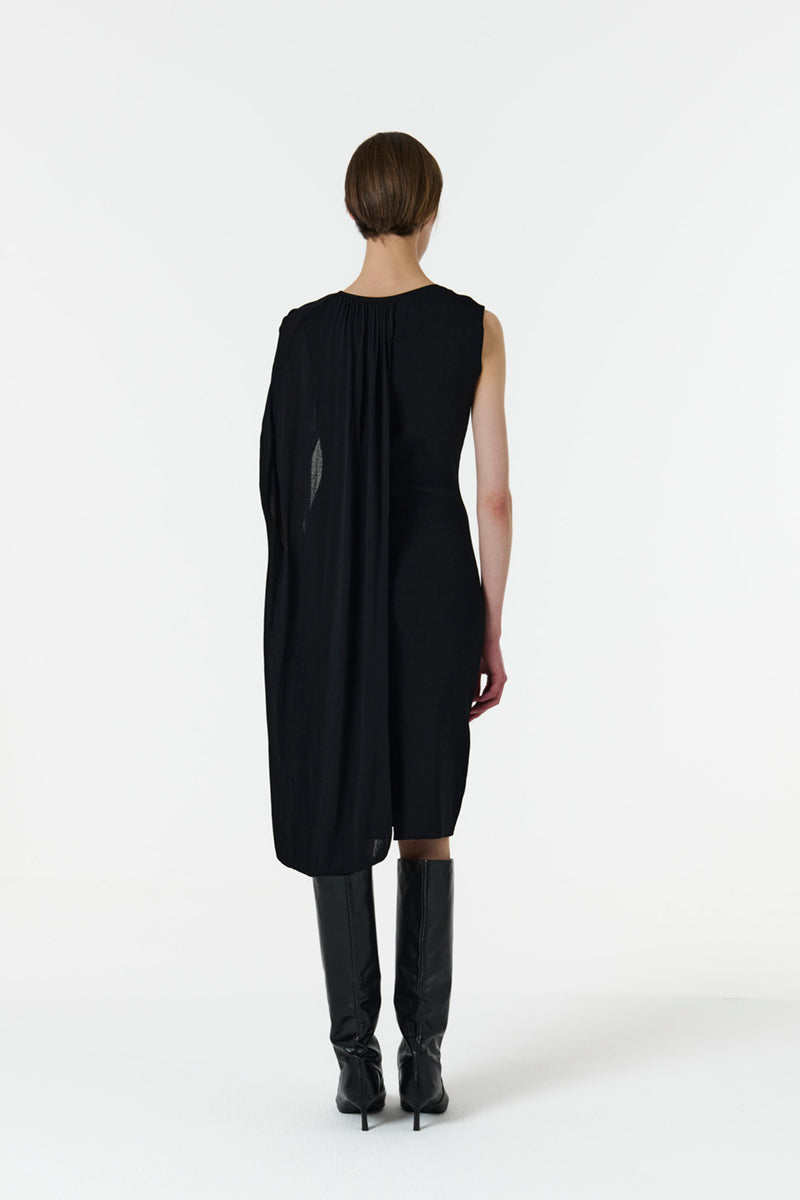 ASYMMETRIC SHOULDER HOOP KNIT DRESS IN BLACK