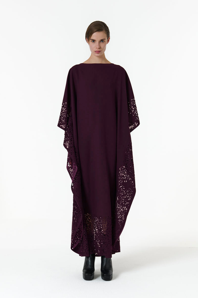 LASET-CUT KAFTAN IN PURPLE