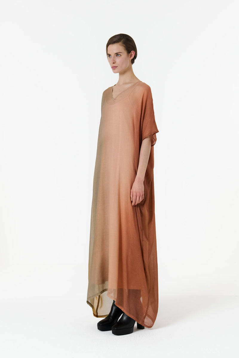 METALLIC OMBRE PRINT KAFTAN IN BROWN