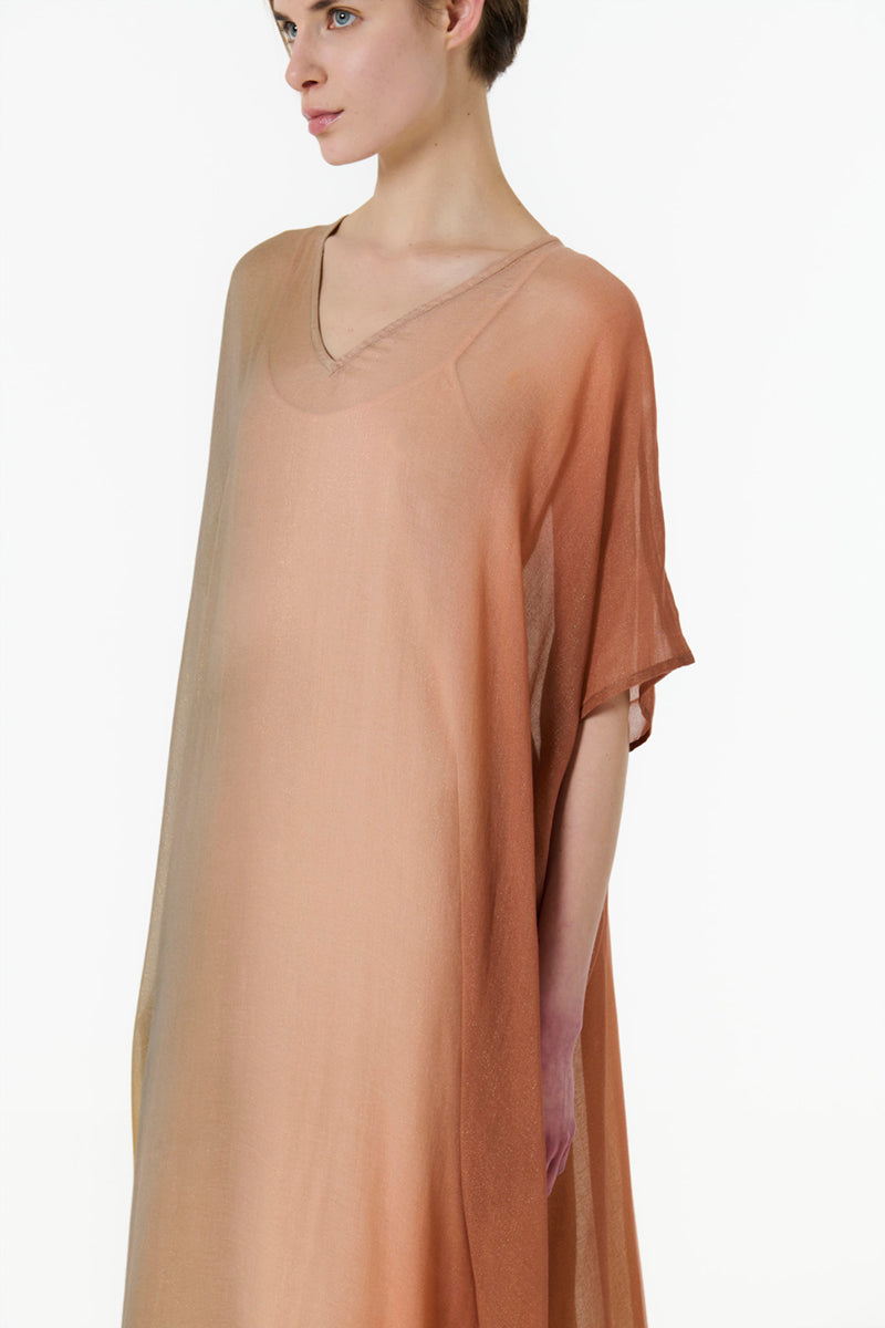 METALLIC OMBRE PRINT KAFTAN IN BROWN
