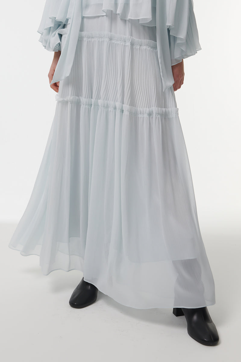 TIERED CHIFFON SKIRT IN BLUE