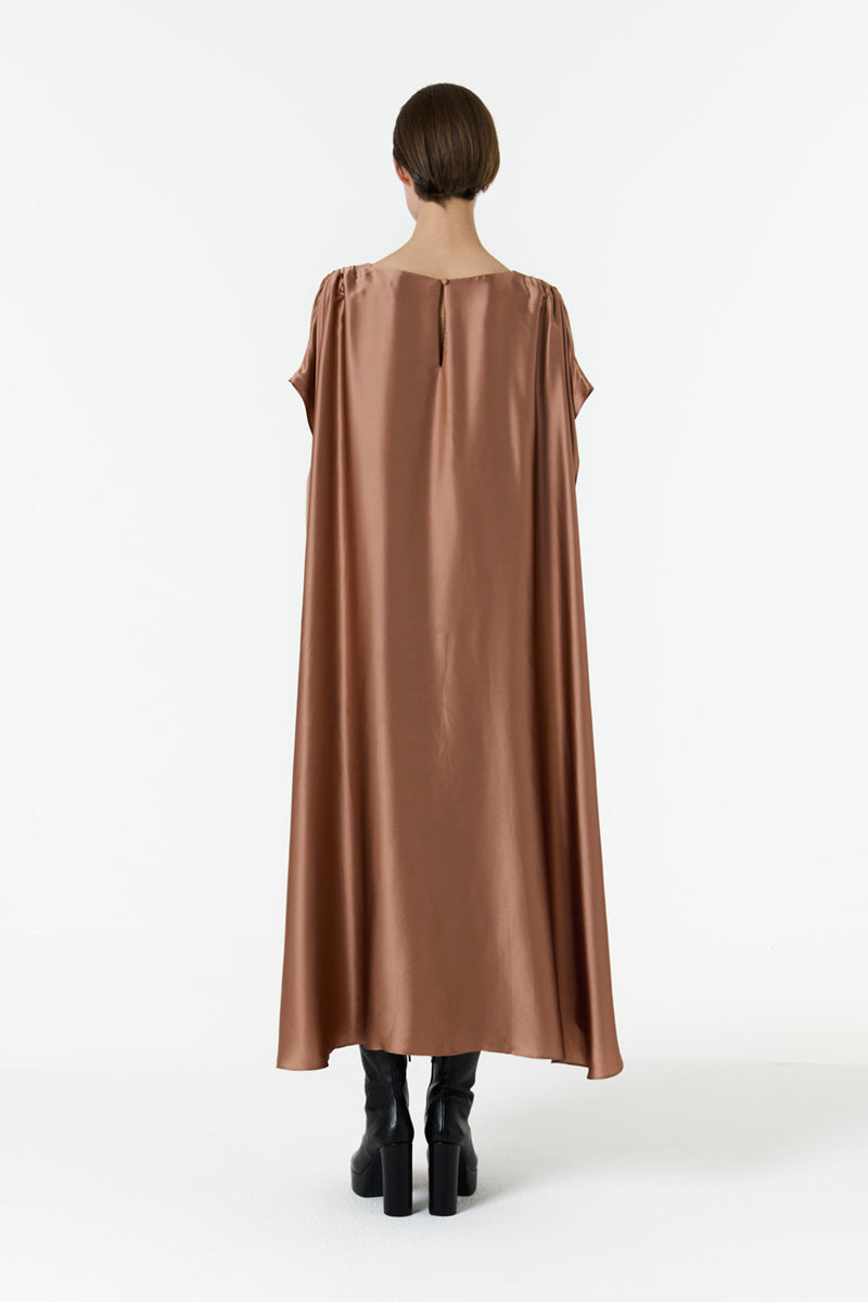 CAPE-EFFECT DRESS IN BROWN