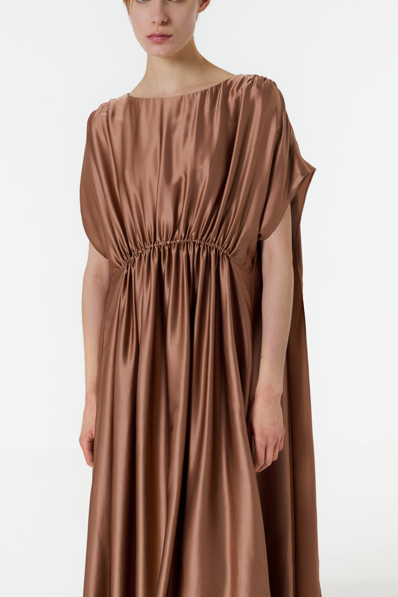 CAPE-EFFECT DRESS IN BROWN