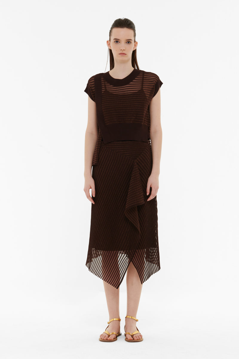 ASYMMETRIC RIBBED DETAIL MESH SKIRT