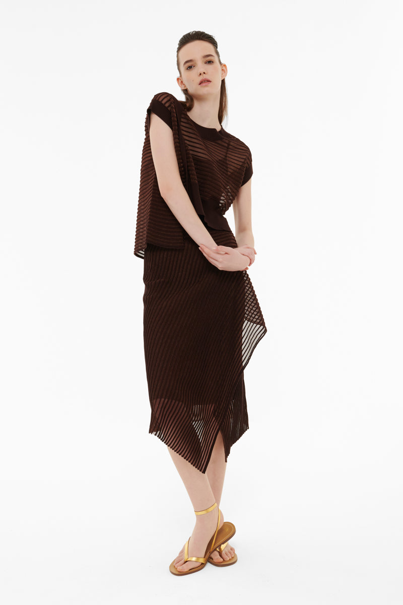 ASYMMETRIC RIBBED DETAIL MESH SKIRT