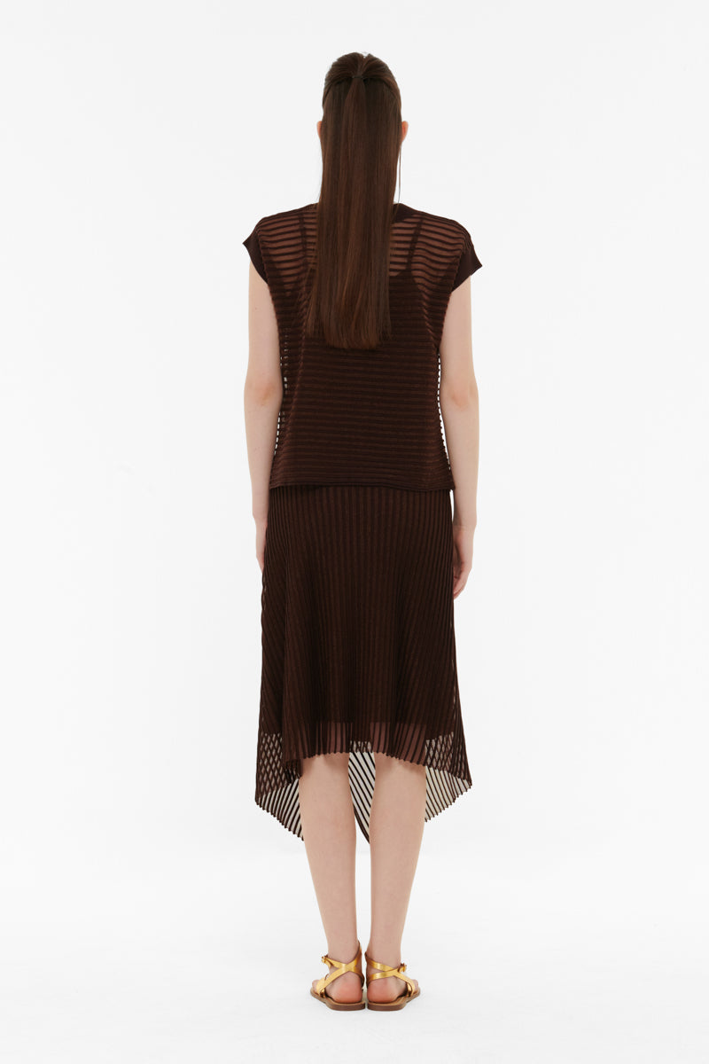 ASYMMETRIC RIBBED DETAIL MESH SKIRT