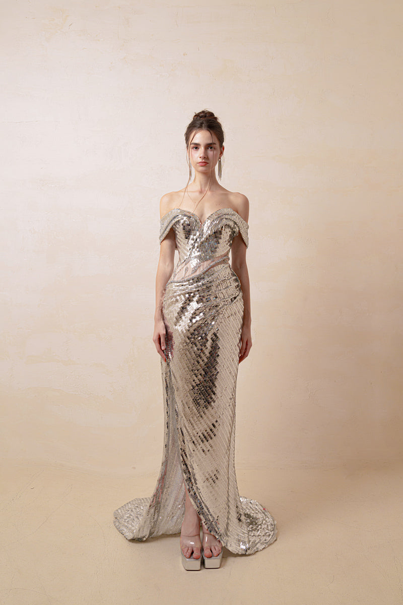COUTURE DRESS IN SILVER