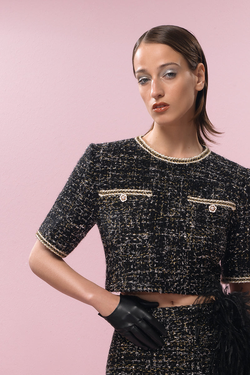 BLACK WOOL AND FEATHER SKIRT