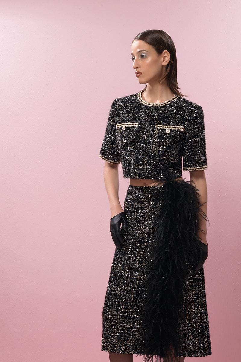 BLACK WOOL AND FEATHER SKIRT