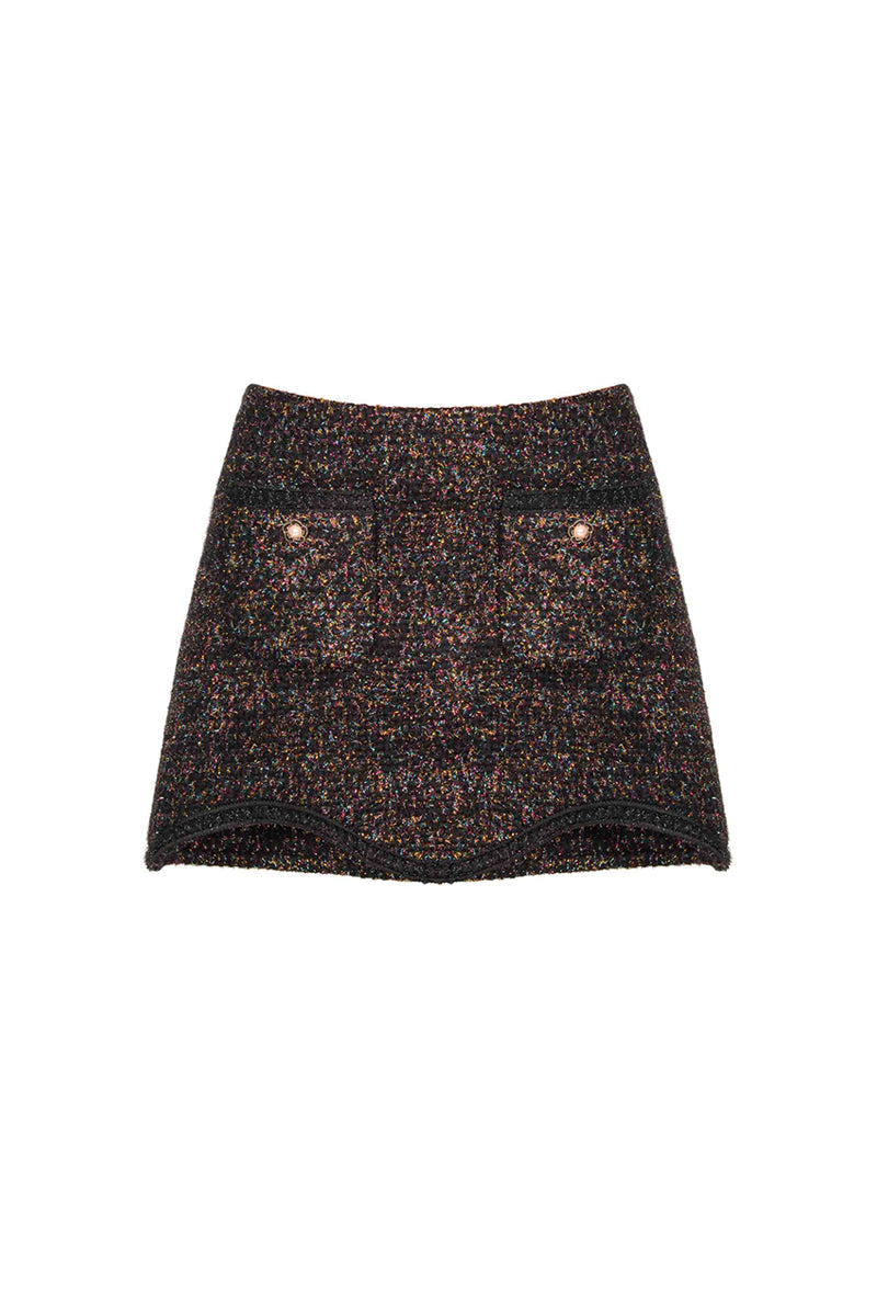 BROWN CHECKERED WOOL MINI SKIRT