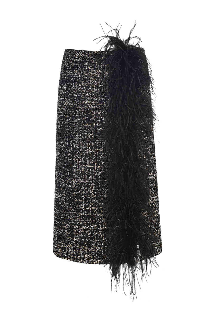 BLACK WOOL AND FEATHER SKIRT