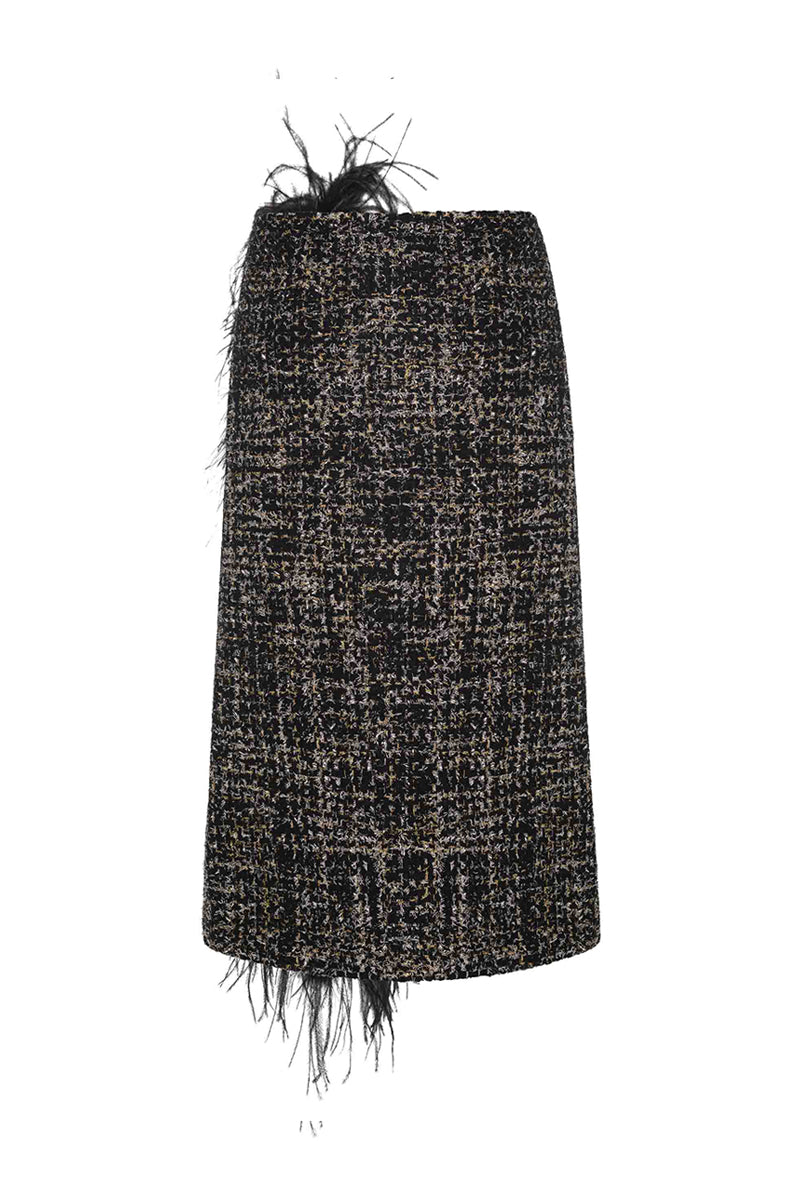 BLACK WOOL AND FEATHER SKIRT
